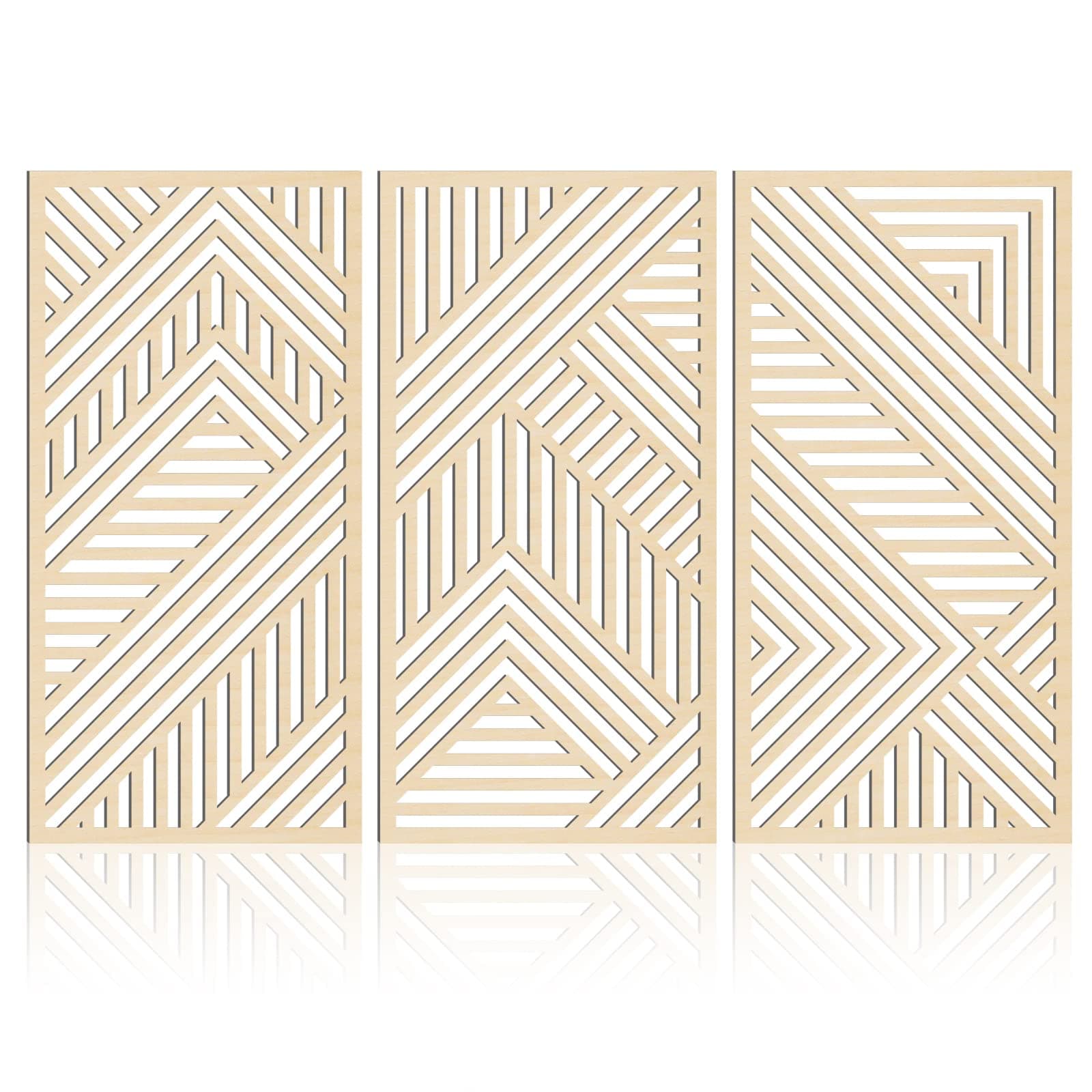 BINCUE Geometry Boho Wood Wall Art 3 Panel with 3D Hollow Craft Art for Kitchen Bathroom Living Room Office Decor Lightweight Hanging Wall Art Decor