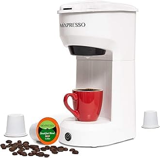 Mixpresso Original Design 2 in 1 Coffee Brewer Pods Compatible & Ground Coffee, Personal Coffee Brewer Machine,Compact Size Mini Coffee Maker, Quick Brew Technology (14 oz) (White)