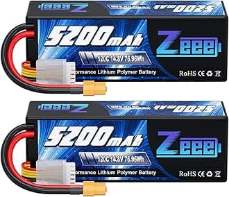 Zeee 4S Lipo Battery 5200mAh 14.8V 120C Hard Case RC Battery with XT60 Plug for RC Car Truck Vehicles RC Buggy Truggy 1/10 Scale Racing Crawler Monster RC Hobby Models(2 Pack)