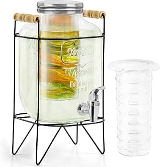 About Space 5 Litre Glass Water Dispenser With Tap, Infuser & Stand - Air Tight Lid Detox Jar Mason Counter Tabletop Juice, Infused Beer For Home Restaurant Party
