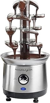 Nostalgia Stainless Steel Cascading Fondue Fountain 2-Pound Capacity, Easy to Assemble 4 Tiers, Perfect for Chocolate, Nacho Cheese, BBQ Sauce, Ranch, Liqueurs