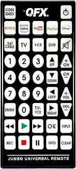 QFX REM-115 8 in 1 Large Jumbo Universal Remote Control for RCA, Sony, Philips, Samsung, GE, Zenith, Panasonic, Sharp, Toshiba, Daewoo, Hitachi, Sanyo, LG, JVC, Mitsubishi, Emerson, Magnavox