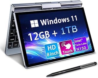 Mini Laptop 8" 2-in-1, Laptop Computer Win 11, Intel N150(up to 3.6GHz), 12GB RAM 1TB SSD, Touchscreen HD, Backlit Keyboard, Wi-Fi 6, USB-C, Lightweight Portable PC for Work/Kids/School