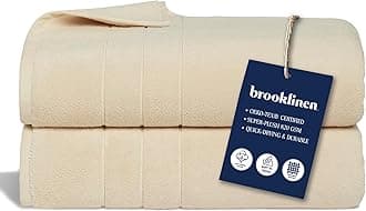 BrooklinenSuper-Plush Turkish Cotton Bath Sheets Set of 2 Cotton, 820 GSM, Highly Absorbent, Machine Washable, Perfect for Home & Bathroom (40" x 65", Vanilla)