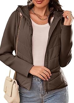 Dokotoo Women's Warm Quilted Lightweight Puffer Jacket Slim Fit Elasticity Patchwork Casual Hooded Puffer Coat