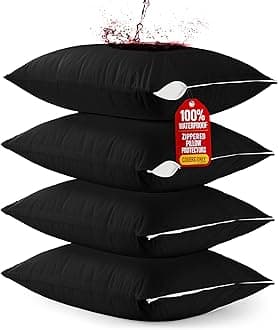 Utopia Bedding 4 Pack Waterproof Pillow Protectors with Zipper Standard Size (Black), Bed Bug and Dust Mite Proof Pillow case Covers, Moisture Wicking Pillow Encasements 20 x 26 Inches