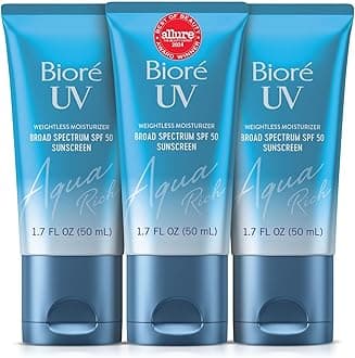 Biore UV Aqua Rich Daily Hydrating Facial Moisturizer with SPF 50 | Oil Free Sunscreen for Sensitive Skin with Hyaluronic Acid, Non-Comedogenic, Dermatologist Tested, 1.7 Oz/3 Pack