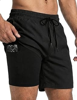 Buauty 2 in 1 Men Swim Trunks with Compression Liner 5" Quick Dry Swim Board Shorts Men Swimsuit Bathing Suit Beach Shorts