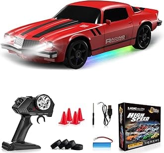 RC Drift Car 1:24 Remote Control Car 4WD 15KM/H High Speed Racing Sport Car with LED Lights RC Cars Toy for Kids Boys Girls Adults Gifts Birthday Christmas Rechargeable Batteries