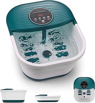 CURECURE Collapsible Foot Spa Bath Massager with Heat, Bubble and Timer, 95-118℉ Adjustable Temperature Fast Heating with Pedicure Stone and Massage Rollers for Feet Stress Relief at Home