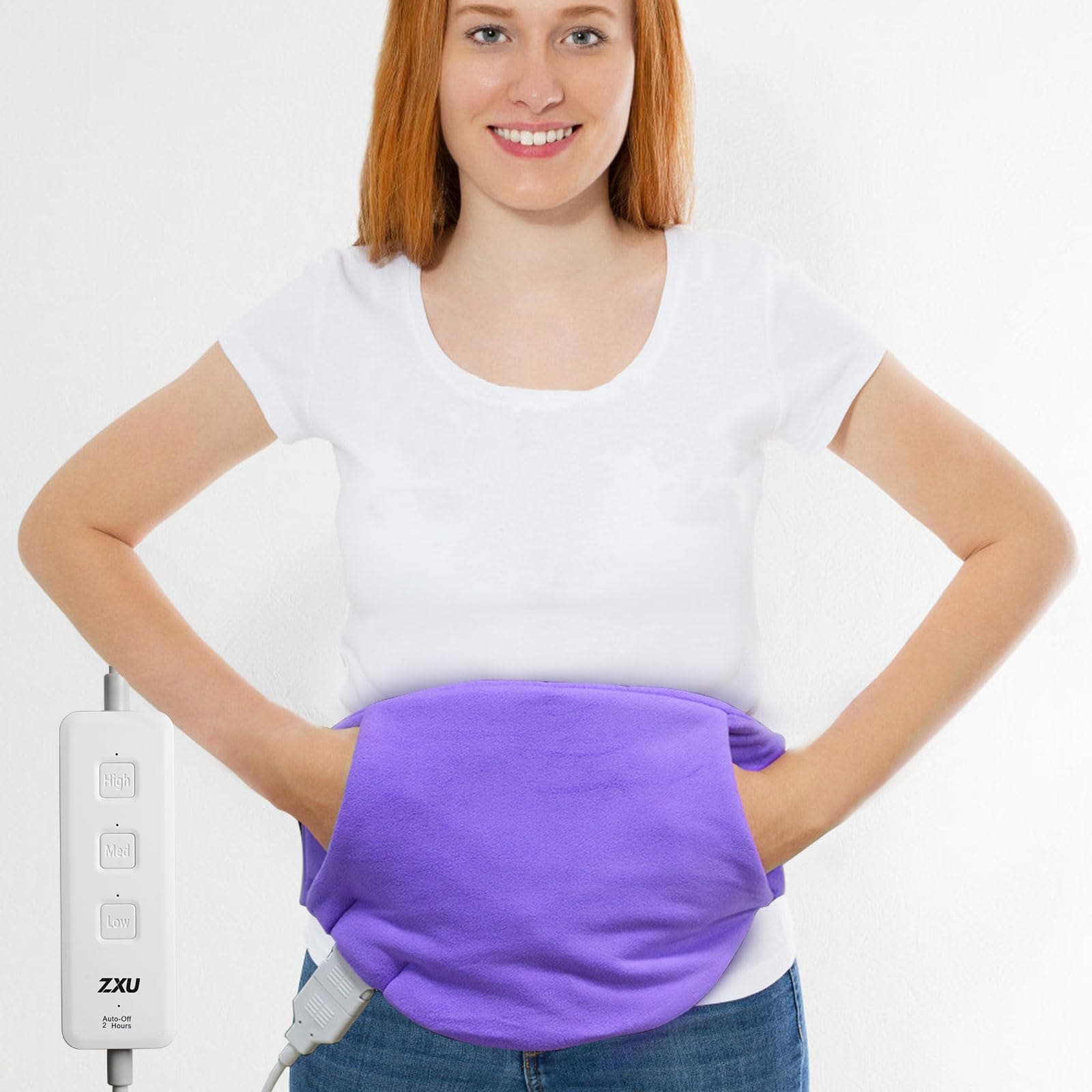 Small Heating Pad for Back Pain, Cramps Relief with Strap and Hand Pocket,3 Heat Settings, Moist Heat,2 Hour Auto-Off, Heated Back Wrap for Waist, Lower Back,Lumbar, Abdomen, Machine Washble