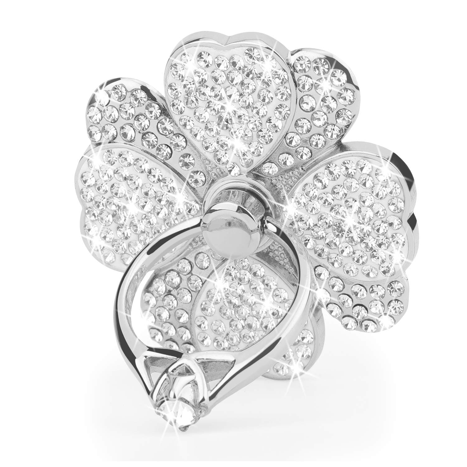 Heart Lucky Clover Phone Ring Holder-Silver