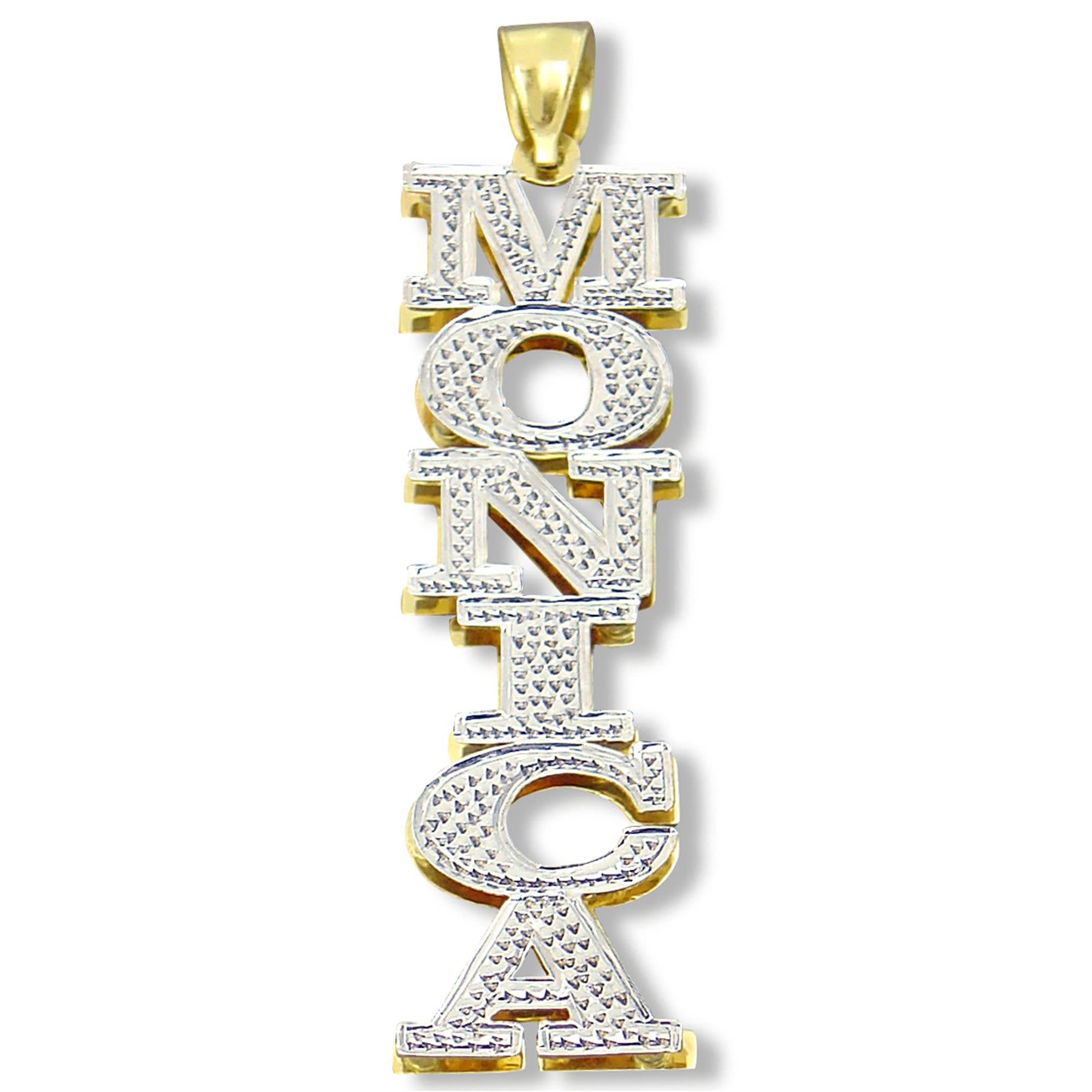 14k Gold 3D Double Plates Personalized Large Vertical Name Pendant Charm