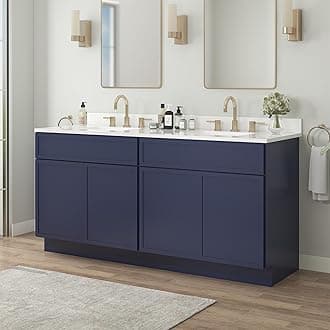 Vanity Art 60 Inch Bathroom Vanity Base Cabinet Double Sink Top (Without Sink), Soft Closing Door, Storage Unassembled Cabinet, Blue, 2ea 30 Inch Cabinet Combo