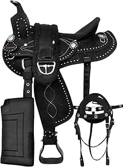 Classic Quality Western Synthetic Comfort Barrel Racing Trail Tack Equestrian Horse Saddle All Accessories Included (11.5 inches, Black)