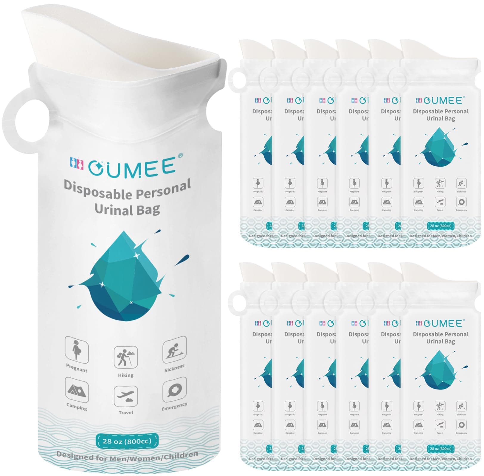 OUMEE 800ML Emergency Disposable Urinal Bags, 8/12/20/23/28 Pcs Camping Pee Bags Unisex Urine Bag Vomit Bag for Travel Traffic Jam Portable Toilet Bag for Men Women