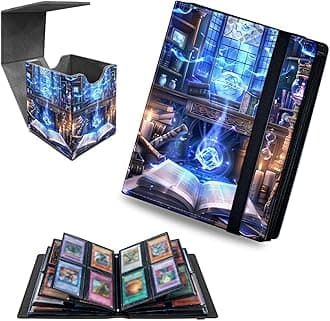 Blue Books 4 Pocket Trading Cards Album + MTG Commander Deck Box, Trading Card Binder Holder with 160 Card Protector, Expandable PU Card Book Collectable Board Game Magic Card Binder