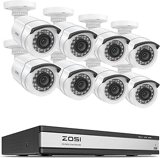ZOSI H.265+ 16 Channel Security Camera System with AI Human Vehicle Detection, 16CH 1080p DVR and 8 x CCTV Weatherproof Bullet Camera Outdoor Indoor, 80ft Night Vision, 90°Wide Angle (No Hard Drive)