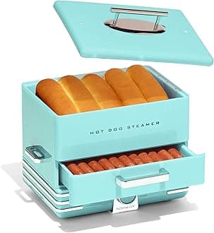Nostalgia Extra Large Diner-Style Steamer, 20 Hot Dogs and 6 Bun Capacity, Perfect for Breakfast Sausages, Brats, Vegetables, Fish, Aqua