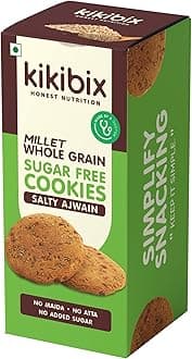 Kikibix Salty Ajwain Multigrain Biscuit for Diabetics, High Fibre Digestive Cookies, No Maida, No Refine Sugar, Sweet & Salty, Chai Time Snacks, Tasty & Healthy Snacks for All, 130gm