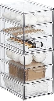 Storage Box – Deep Stackable Plastic Container with Pull-Out Drawers – Bathroom Organiser Box for Toiletries, Makeup and Beauty Products – Pack of 2 – Clear