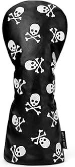 Skeleton Golf Club Skull and Crossbones Driver, Fairway Wood and Hybrid Head Cover PU Leather Headcover, White and Black Available