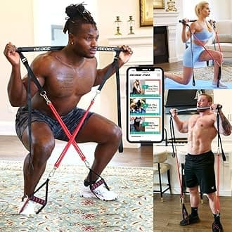 Redge Fit™ Complete Portable Full Body Home Gym Park or Office Workout Set I Resistance Bands for Beginners to Elite Athletes I Pilates bar kit I Train Insane (Improved Quality)