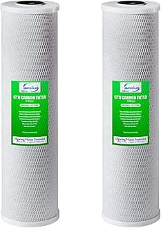 iSpring FC25BX2 High Capacity 20” x 4.5” Water Filter Replacement Cartridges - CTO Carbon Block - Fits Standard 20” x 4.5” Whole House Water Filter Systems - Reducing up to 99% Chlorine - Pack of 2