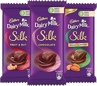 Dairy Milk Silk Small Chocolates Combo (2 x Plain 60g, 2 x Roast Almond with whole nuts 58g and 2 x Fruit and Nut 55g)