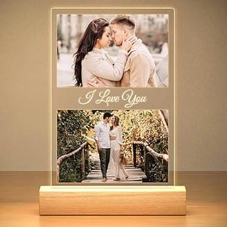 Personalized Anniversary Birthday Gifts for Women & Men, Custom Picture Frames with Photo, Personalized Photo Frame with Night Light, Custom Couple Gifts for Her & Him