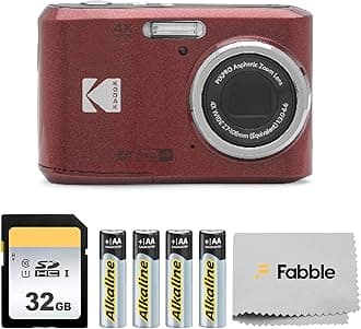 PIXPRO FZ45 16MP Digital Camera with 4X Optical Zoom 27mm Wide Angle and 2.7" LCD Screen Bundle with 32GB SD Memory Card, AA Batteries (4 Pack), Lens Cleaning Cloth (Red)