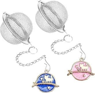 2Pcs Stainless Steel Mesh Tea Infuser, 2.1 inch Tea Ball with Cute Planet Cat Pendants,Tea Strainer Tea Diffuser Tea Steeper for Filtering Tea,Tea Infusers for Loose Tea (Cute Planet Cat, 2PC)