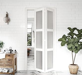 BARNER HOME Bi-Fold Doors, for 36in. x 80 in Opening, 3-lite Tempered Frosted Glass Panel, MDF, White Closet Door