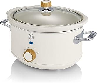 Swan Nordic-Style Slow Cooker with Removable Ceramic Pot, 3.5 Litre, Cotton White