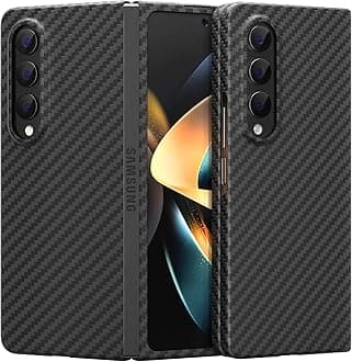 Galaxy Z Fold 4 Compatible Aramid Fiber Case, Memumi 0.5mm Ultra Thin, Shockproof, Full Protective Cover, Supports Wireless Charging, Minimalist, Simple (Black)