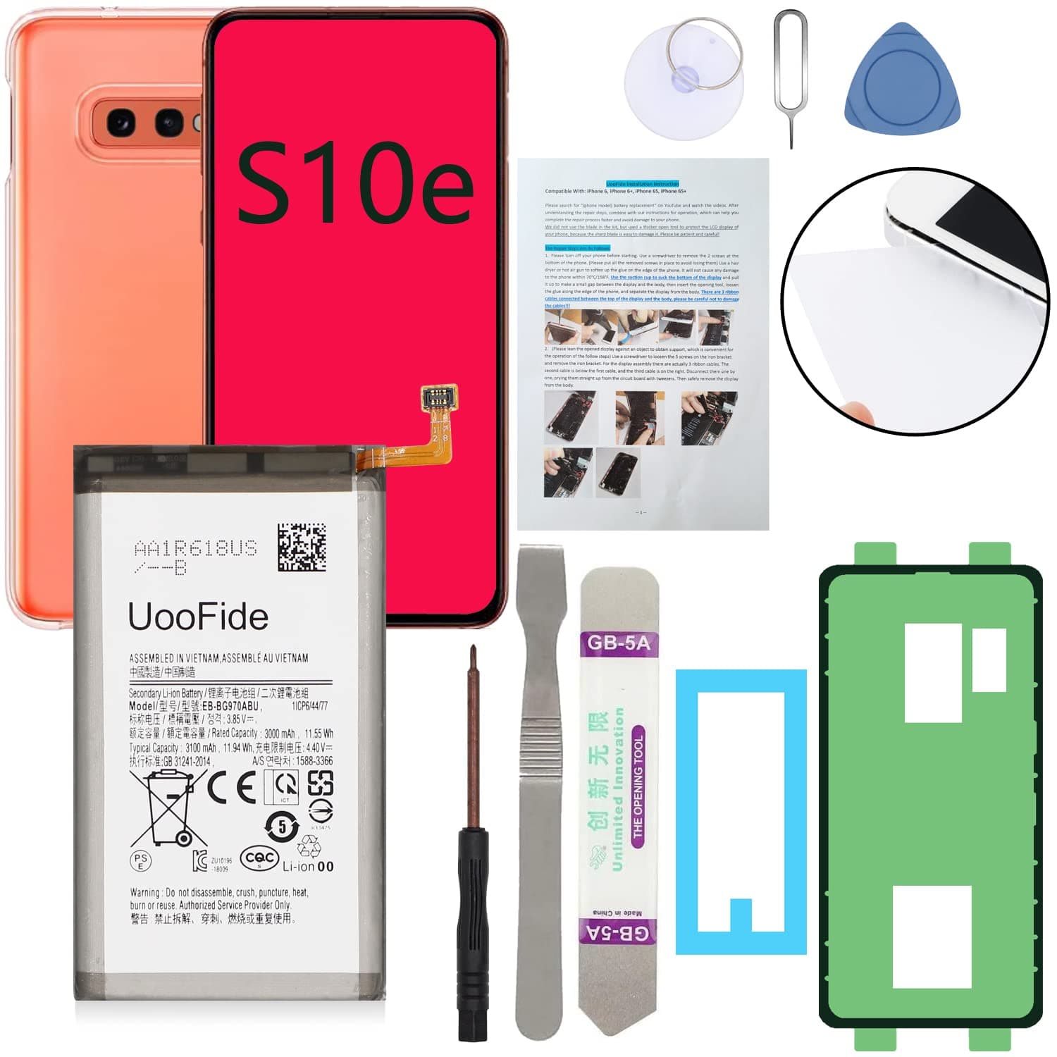 Battery for Galaxy S10e Replacement, Compatible with Samsung Galaxy S10e SM-G970 All Carriers EB-BG970ABU EB-BG970ABA EB-BG970ABE with Professional Repair Tools Kit