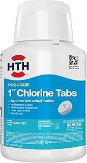 HTH Pool Care 1" Chlorine Tabs, Swimming Pool Chlorinating Sanitizer, Kills Algae and Bacteria, 5 lbs