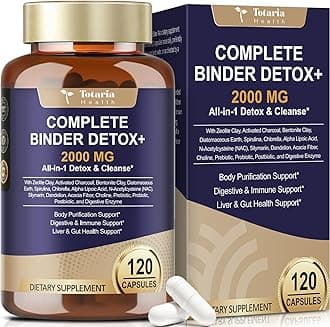 Totaria 2000MG All-in-1 Detox Binder, Activated Charcoal, Zeolite, Bentonite Clay, Alpha Lipoic Acid, 7-Layer Detox & Cleanse Supplement, Liver & Gut Support, 120 Counts