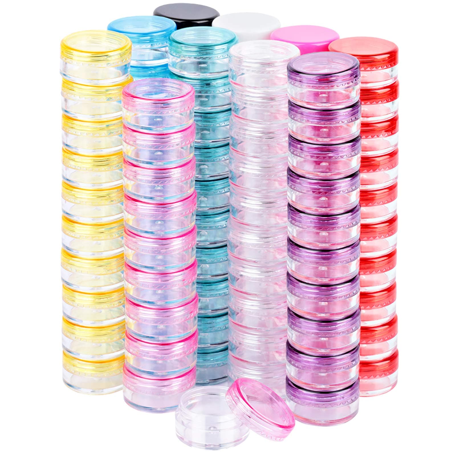 HNYYZL Sample Container,5 Gram Empty Plastic Cosmetic Pot Jars for Eye Shadow Nails Powder Jewelry Cosmetic Lip Balm Lip Gloss Cream Lotion(10 colors, 100 Pcs)