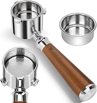 51mm Bottomless Portafilter 3 Ears Compatible with De-longhi La Specialista Coffee Espresso Machine EC9335 9155 9355 9665,100% Stainless Steel Filter Basket and Walnut Handle
