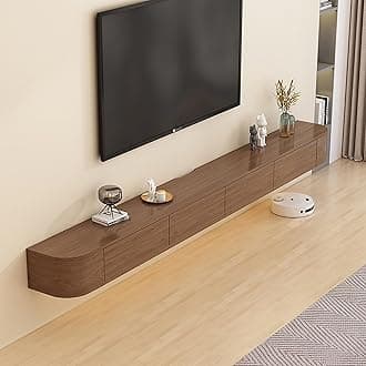 Modern Wall Mounted Floating TV Stand, Entertainment Unit, TV Console with Doors Drawers for Living Room, Bedroom (Walnut, 220CM)