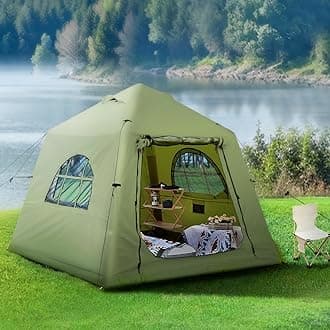 KNUO 2025 Upgraded 100% Waterproof Inflatable Camping Tent, Large Blow-Up Air Tent, No Assembly Needed Luxury Glamping House, Oxford Fabric