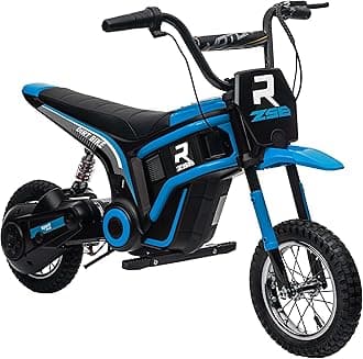 Electric Dirt Bike with Twist Grip Throttle, 24V 350W Off-Road Electric Motorcycle, Up to 15 MPH with Brake, Music Horn, Rear Suspension for Ages 13+ Years, Blue