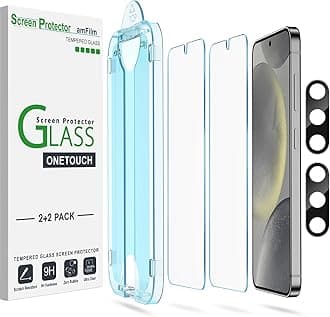[2+2 Pack] One Touch Tempered Glass Screen Protector for Samsung Galaxy S24 6.2 with Inch Camera Lens Protector, 9H Hardness, Easy Installation, Bubble Free, Case Friendly