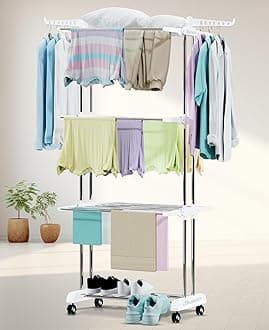 LIVINGBASICS 3 Tier Premium Heavy Duty Stainless Steel Foldable Cloth Drying Stand/Clothes Stand for Drying/Cloth Stand/Clothes Dryer/Laundry Racks for Drying - Indoor/Balcony (Snow White)