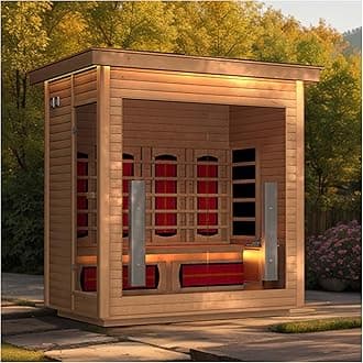 3-Person Hybrid Home Wood Sauna, Indoor/Outdoor WiFi Control Far Infrared & Traditional Hemlock Steam Saunas Spa Room with Red Light Therapy, 11 Heaters& Electric Stove, Accessories Included, Leftdoor