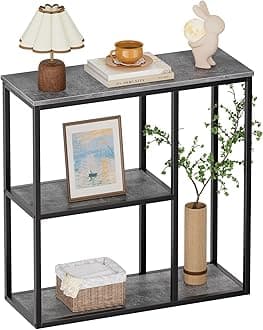 WOHOMO Console Table, 12 Inch Narrow Sofa Table with 3-Tier Storage Shelves, 31.5 Inch Industrial Entryway Table for Living Room, Corridor, Hallway, Grey