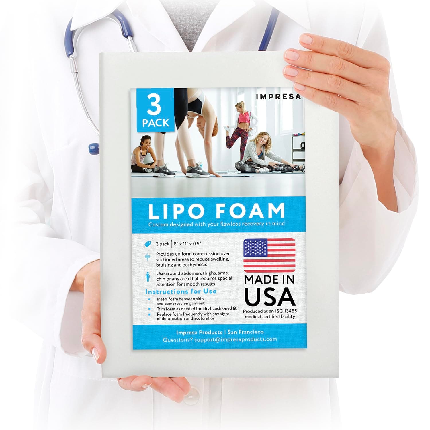 3 Pack Lipo Foam - Post Surgery Ab Board for Use with Post Liposuction Surgery Compression Garments Such As Fajas Colombianas, Phax and Lowla Coresets - Medical Grade Foam - Made in USA White