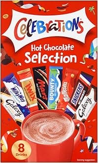Celebrations Hot Chocolate Sachets 25g x 8 | Hot Chocolate Gift Set Featuring Galaxy, MilkyWay, Twix, Mars, Bounty, Maltesers, Snickers and Galaxy Caramel (Pack of 1)