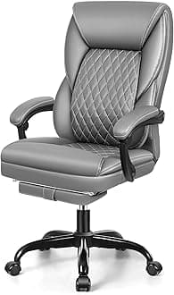 Office Chair, Big and Tall Executive Office Chair with Foot Rest Ergonomic Home Desk Chairs Reclining High Back Leather Chairs with Lumbar Support (Gray)